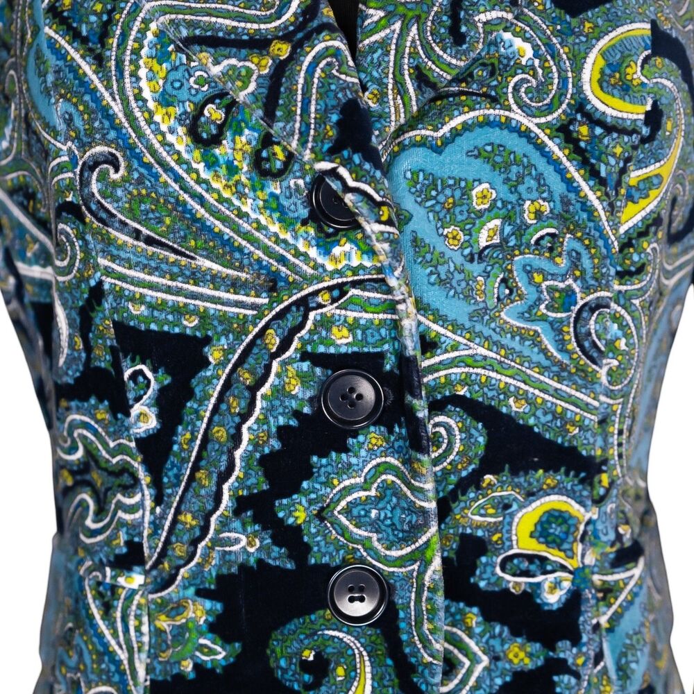 Talbots Womens Blazer 8P Petite Blue Green Paisley Velvet Stretch Lined Jacket - Picture 5 of 10